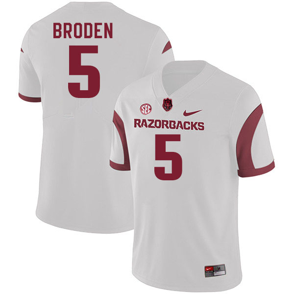 Men #5 Tyrone Broden Arkansas Razorbacks College Football Jerseys Stitched-White